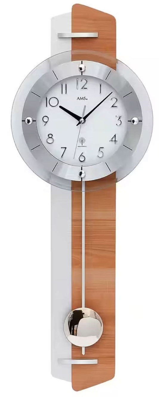 AMS Wall Clock 70x25x7 cm Wood • Radio-Controlled • Real Wood Design