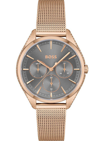 BOSS Saya 1502639 Damen Armbanduhr Roségold • Milanaise-Armband • Mineralglas