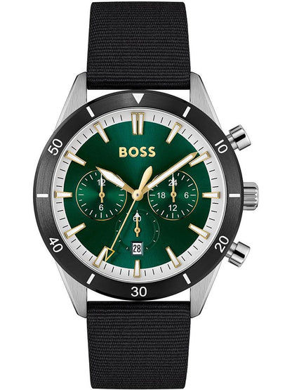 BOSS Santiago 1513936 Herrenuhr Grün • Chronograph • Mineralglas