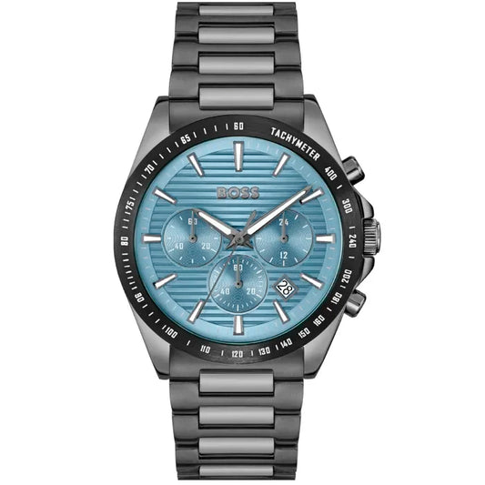 Herren-Quarz-Chronograph mit türkisfarbenem Zifferblatt und Edelstahlarmband