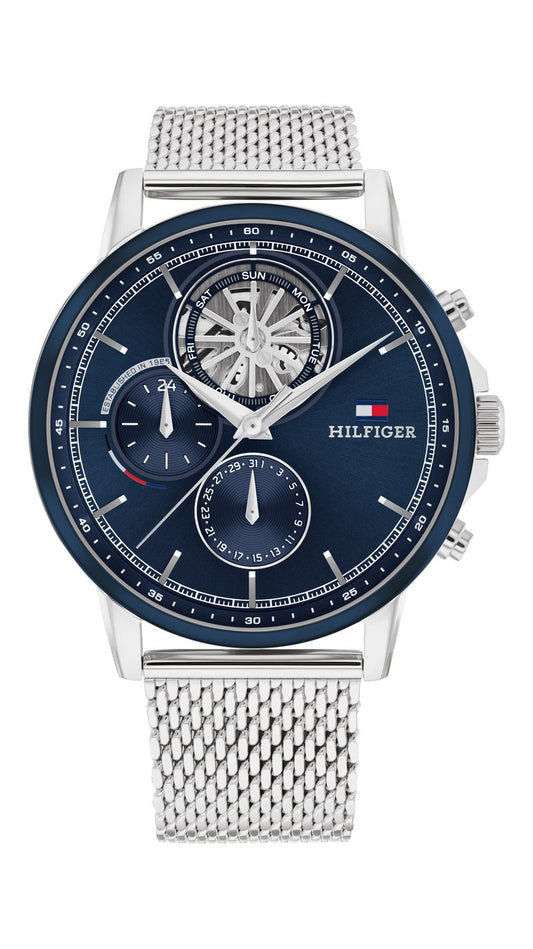 Tommy Hilfiger Stewart 1710609 Herren Armbanduhr Blau • Skelett-Zifferblatt • Edelstahl-Milanaise