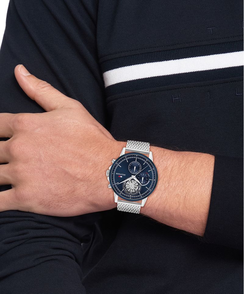 Tommy Hilfiger Stewart 1710609 Herren Armbanduhr Blau • Skelett-Zifferblatt • Edelstahl-Milanaise, Bild 4