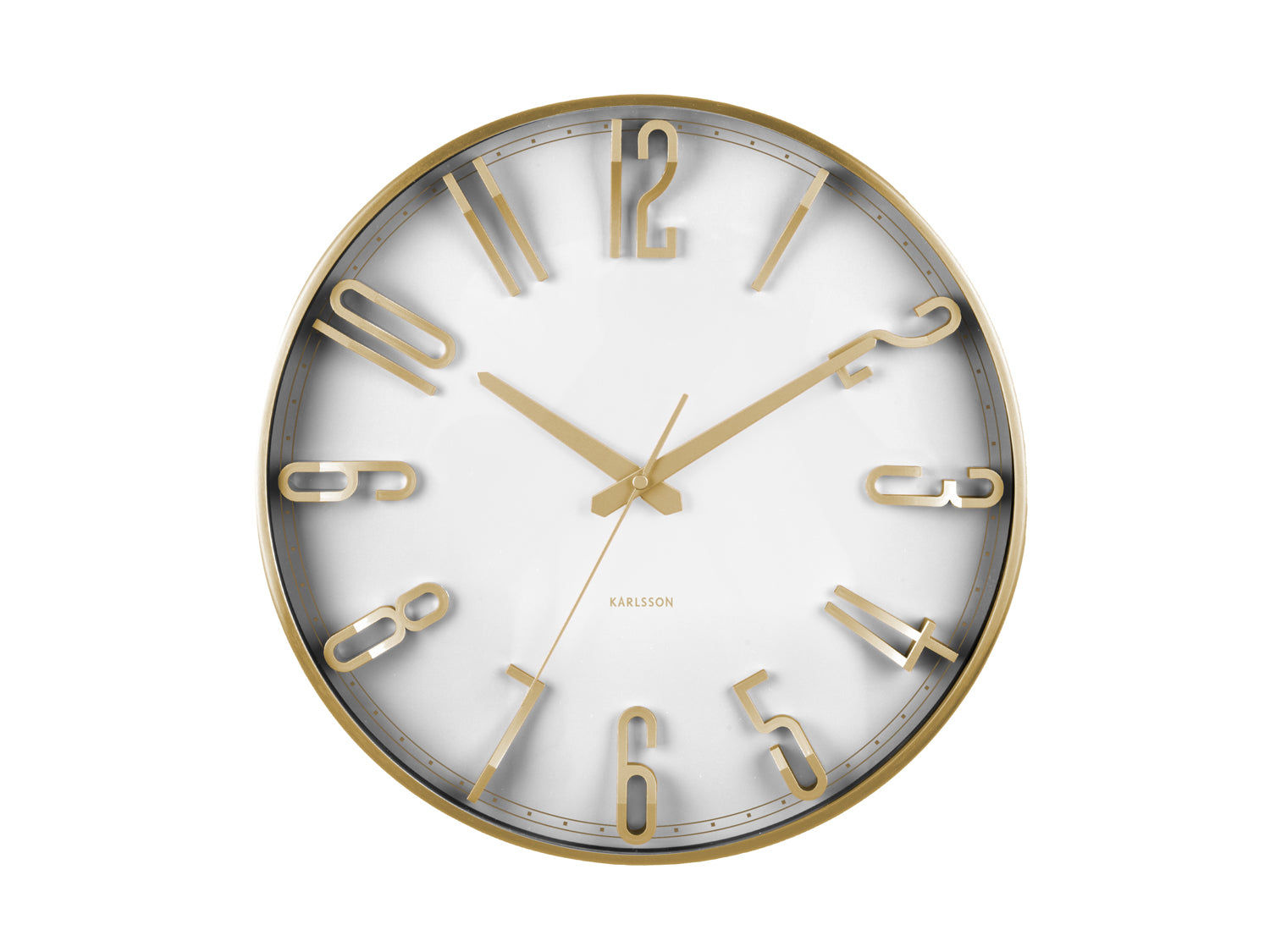 Karlsson Elevated Glam KA6016WH Wanduhr Metallisch-Weiß • Goldene Arabische Ziffern • Glamouröses Design