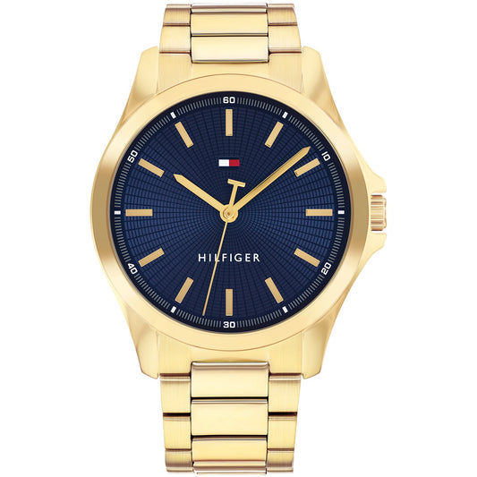 Herrenarmbanduhr mit blauem Zifferblatt und goldfarbenem Edelstahlarmband