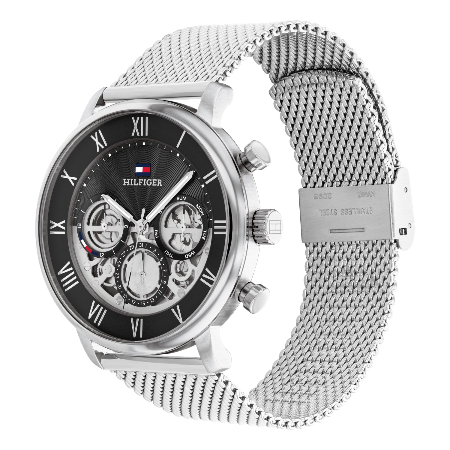Tommy Hilfiger Legend Quarzarmbanduhr mit schwarzem Zifferblatt und Metall-Mesharmband