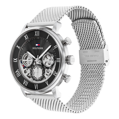 Tommy Hilfiger Legend Quarzarmbanduhr mit schwarzem Zifferblatt und Metall-Mesharmband