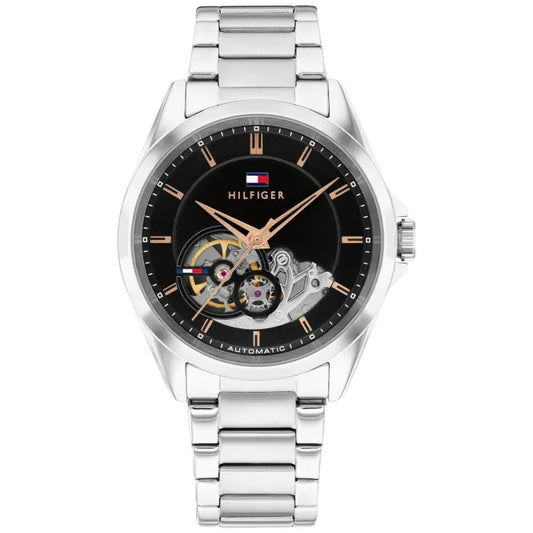 Tommy Hilfiger Baker Automatic 1710718 Herren • Open-Heart-Zifferblatt • Edelstahl-Metallarmband