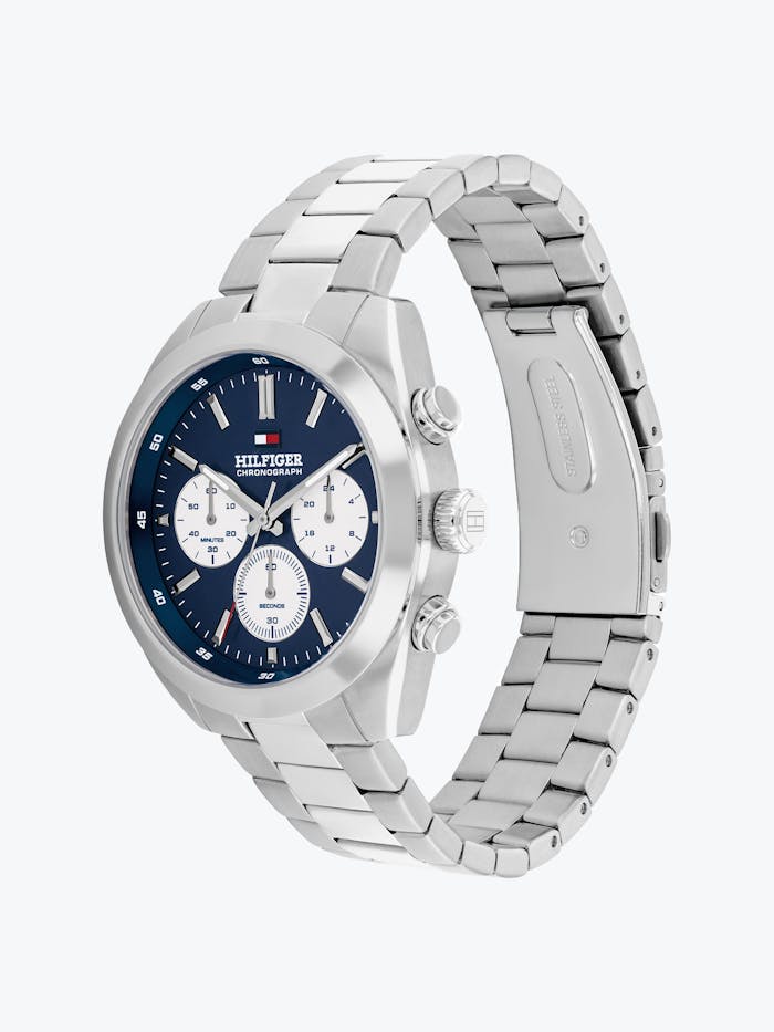 Tommy Hilfiger Hudson 1710722 Herren Armbanduhr Stahlblau • Edelstahlgehäuse • Push-Button Faltschließe