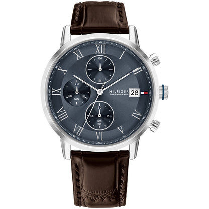 Tommy Hilfiger Chronograph-Uhr mit braunem Lederband und dunklem Zifferblatt, Chrono-Subdials