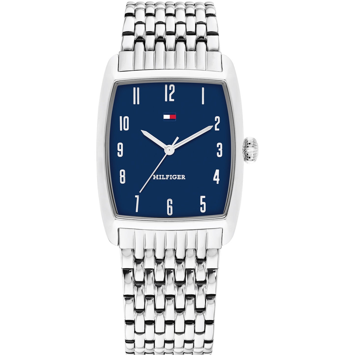 Herren-Armbanduhr von Tommy Hilfiger mit blauem Zifferblatt und Edelstahlarmband.