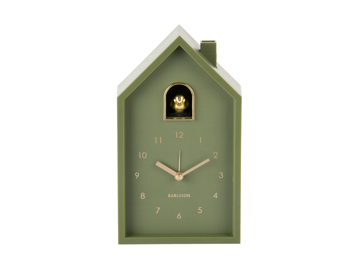 Karlsson Modern Cuckoo Oro KA6077GR Wecker Luxusgrün • Kuckucksgeräusch beim Alarm • Vergoldeter Vogel, Bild 2