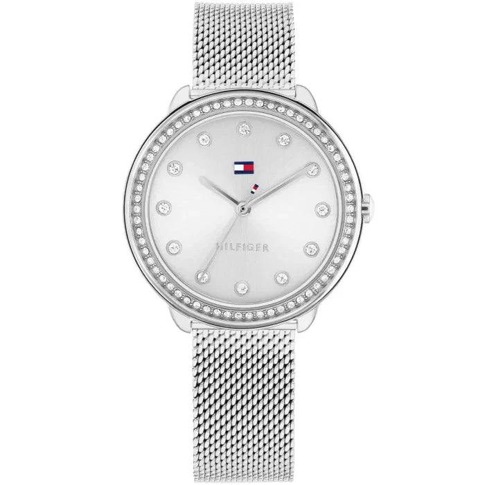Tommy Hilfiger Demi 1782698 Damen Armbanduhr Silber • Zirkonia-Besatz • Milanaise-Armband