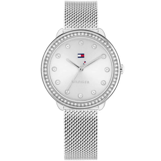 Tommy Hilfiger Demi 1782698 Damen Armbanduhr Silber • Zirkonia-Besatz • Milanaise-Armband