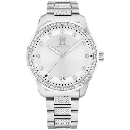 Damenarmbanduhr Tommy Hilfiger TH85 in Silber, weißes Zifferblatt mit Kristallrand