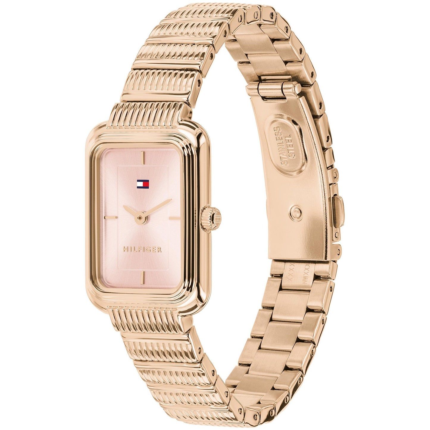 Tommy Hilfiger Damen-Armbanduhr Daisy mit rosafarbenem Zifferblatt und goldfarbenem Metallband