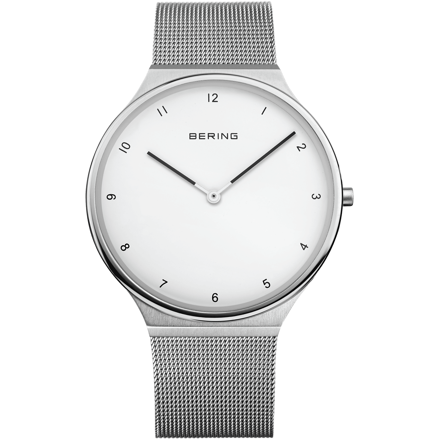 Bering Armbanduhr mit silberfarbenem Milanaise-Armband und weißem Zifferblatt