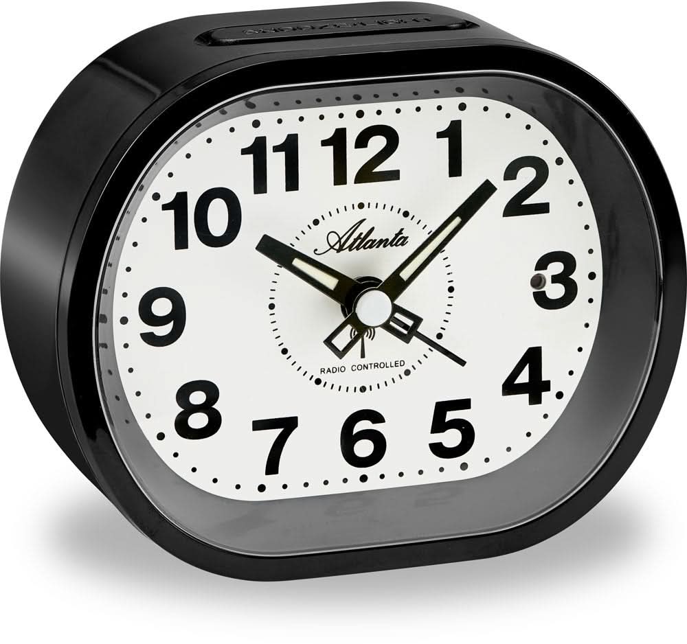 Atlanta Modern Radio-Controlled Alarm Clock Ø 11 cm Plastic • Precise Radio-Controlled Movement • With Light & Snooze Function
