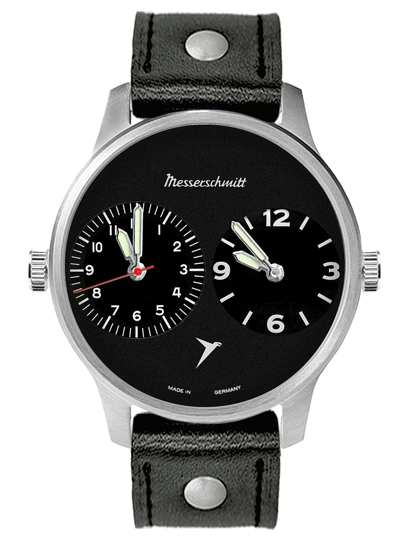 Messerschmitt ME-DUAL2-L Herren Armbanduhr Schwarz • Zwei Zeitzonen • Made in Germany
