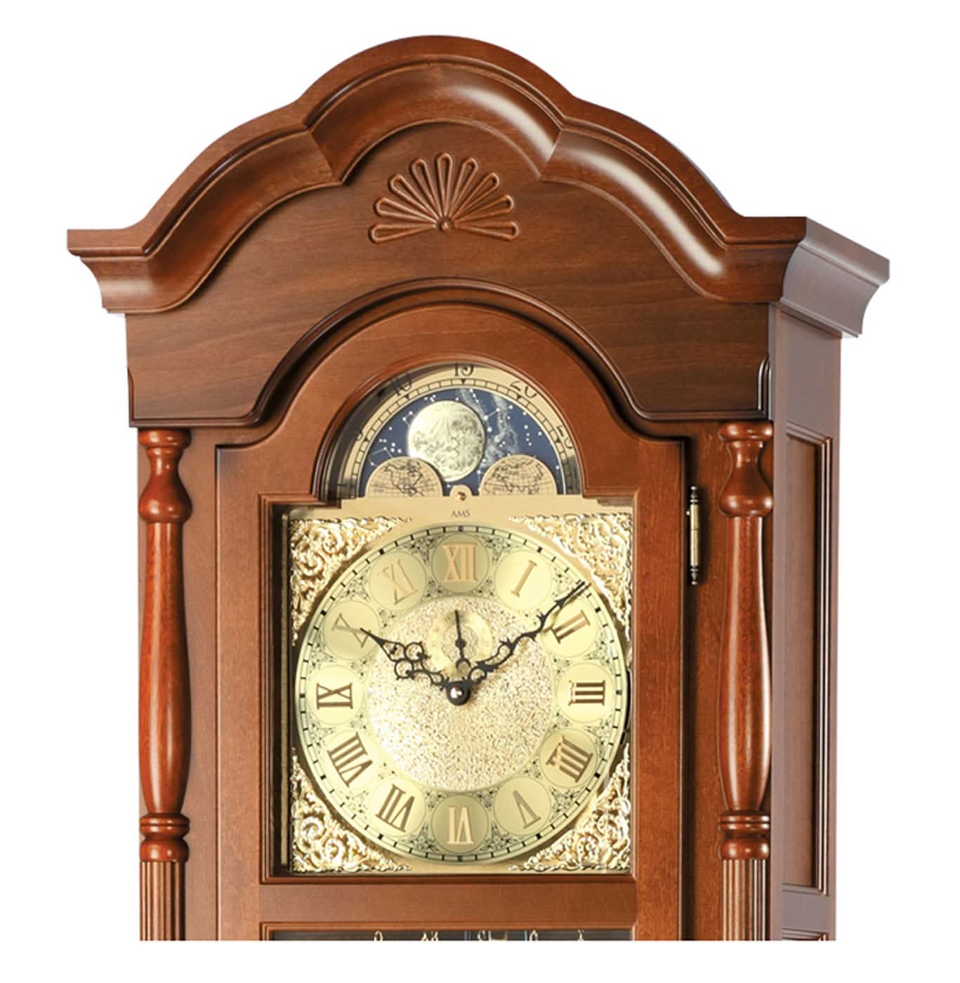 AMS Grandfather Clock 211x50x25 cm Walnut • Westminster Chime • Moon Phase Display