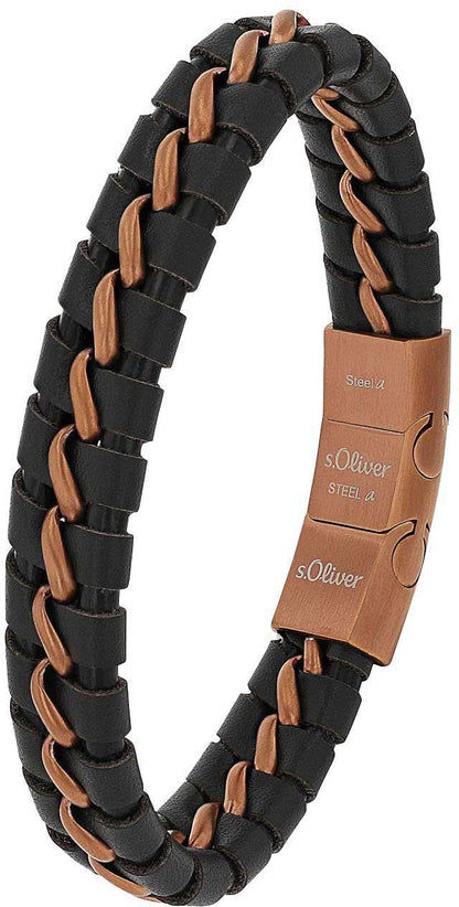 Braided leather bracelet with stainless steel, s.Oliver, Model 2037990