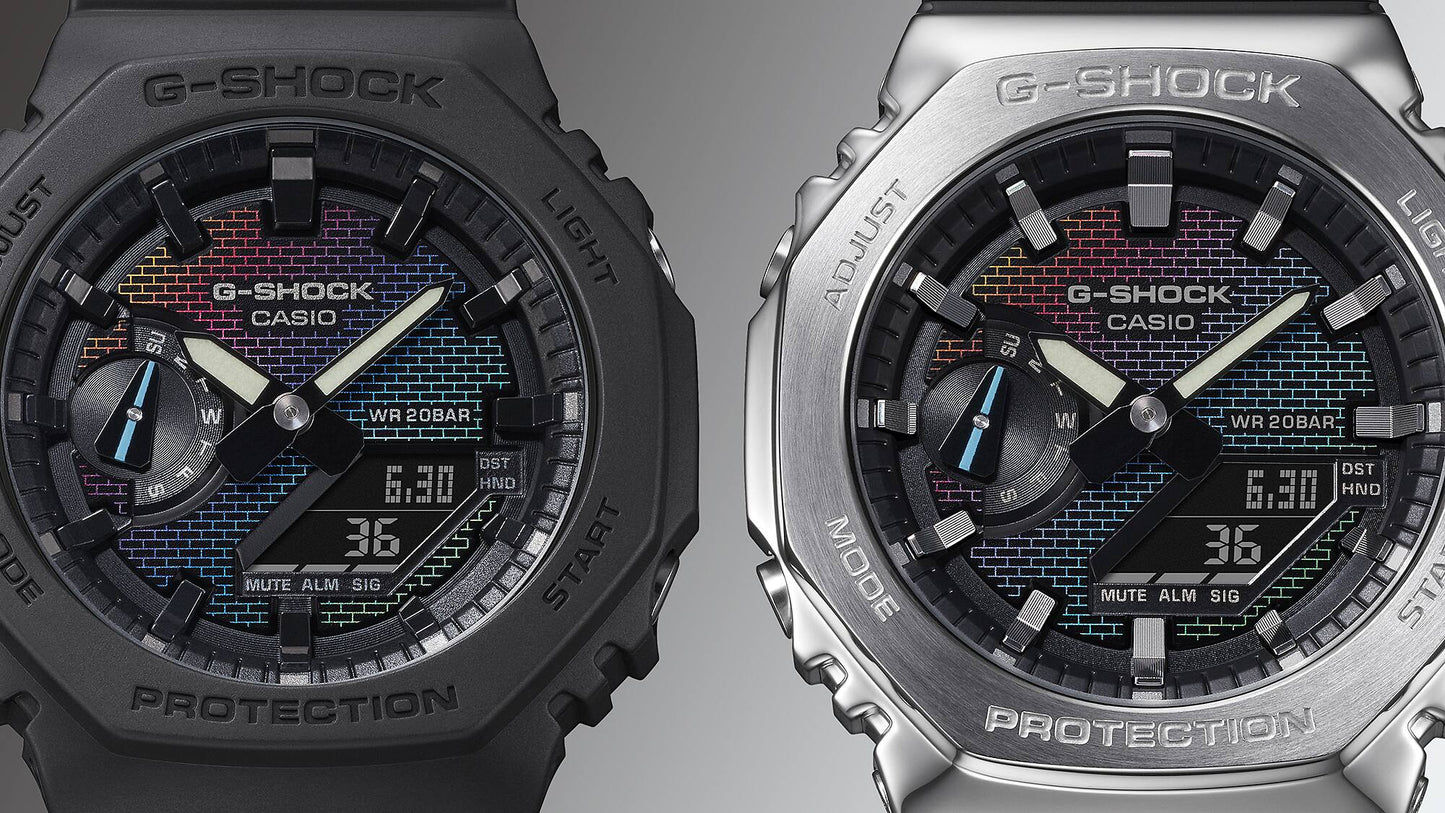 Casio G-Shock GM-2100RW-1AER Herrenuhr • Regenbogen-Zifferblatmuster • Edelstahllünette, Bild 4
