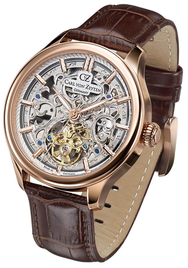 Carl von Zeyten St.Georgen CVZ0014RSLS Herrenuhr Roségold Braun • Automatikwerk • Skelett-Zifferblatt
