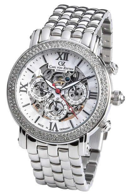 Carl von Zeyten Kniebis CVZ0062WHMS Damen Armbanduhr Silber • Automatik Skelettuhrwerk • Saphirglas