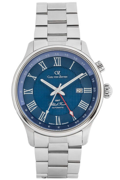 Carl von Zeyten Rench CVZ0087BLMS Herrenuhr Silber Blau • Automatikwerk Kaliber 620 • Saphirglas & zweite Zeitzone