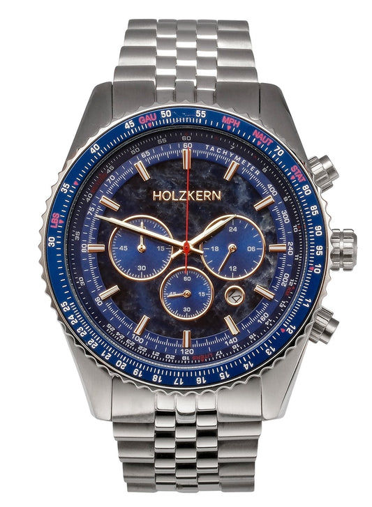 Holzkern Openhorizon Herren Chronograph • Miyota Quarzwerk • Echter Blauer Marmor