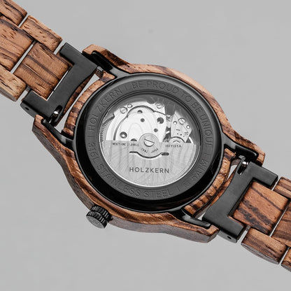 Holzkern Nightbird Herren Armbanduhr Grün • Automatikwerk • Naturholz Zebrano, Bild 4