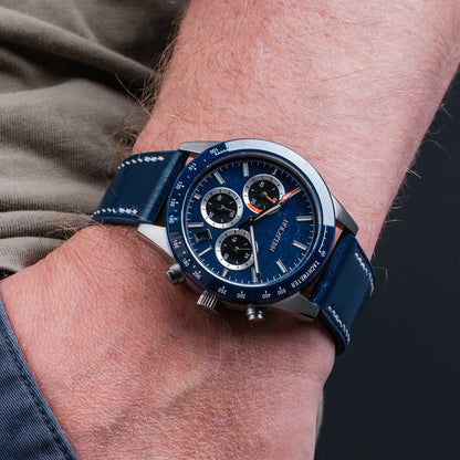 Holzkern Neverrest Herrenuhr Marmor/Blau • Titan-Gehäuse • Tachymeter-Lünette, Bild 5