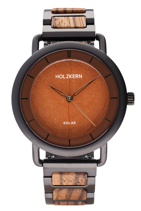 Holzkern Lauri 9010631022242 Herren Armbanduhr Braun • Solarwerk • Holz-Edelstahl-Armband