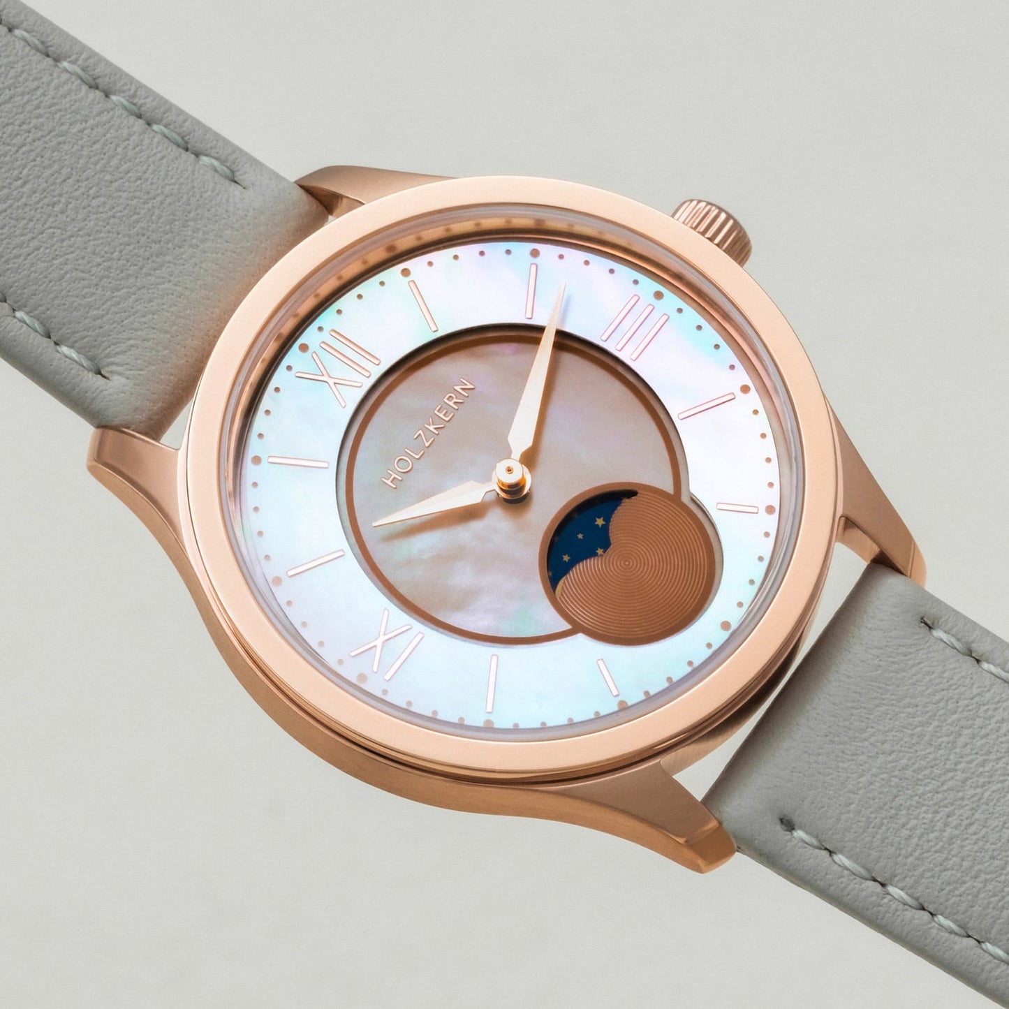 Holzkern Moonray Damenuhr Perlmutt/Hellgrau • Mondphasenanzeige • Japanisches Quarzwerk, Bild 2