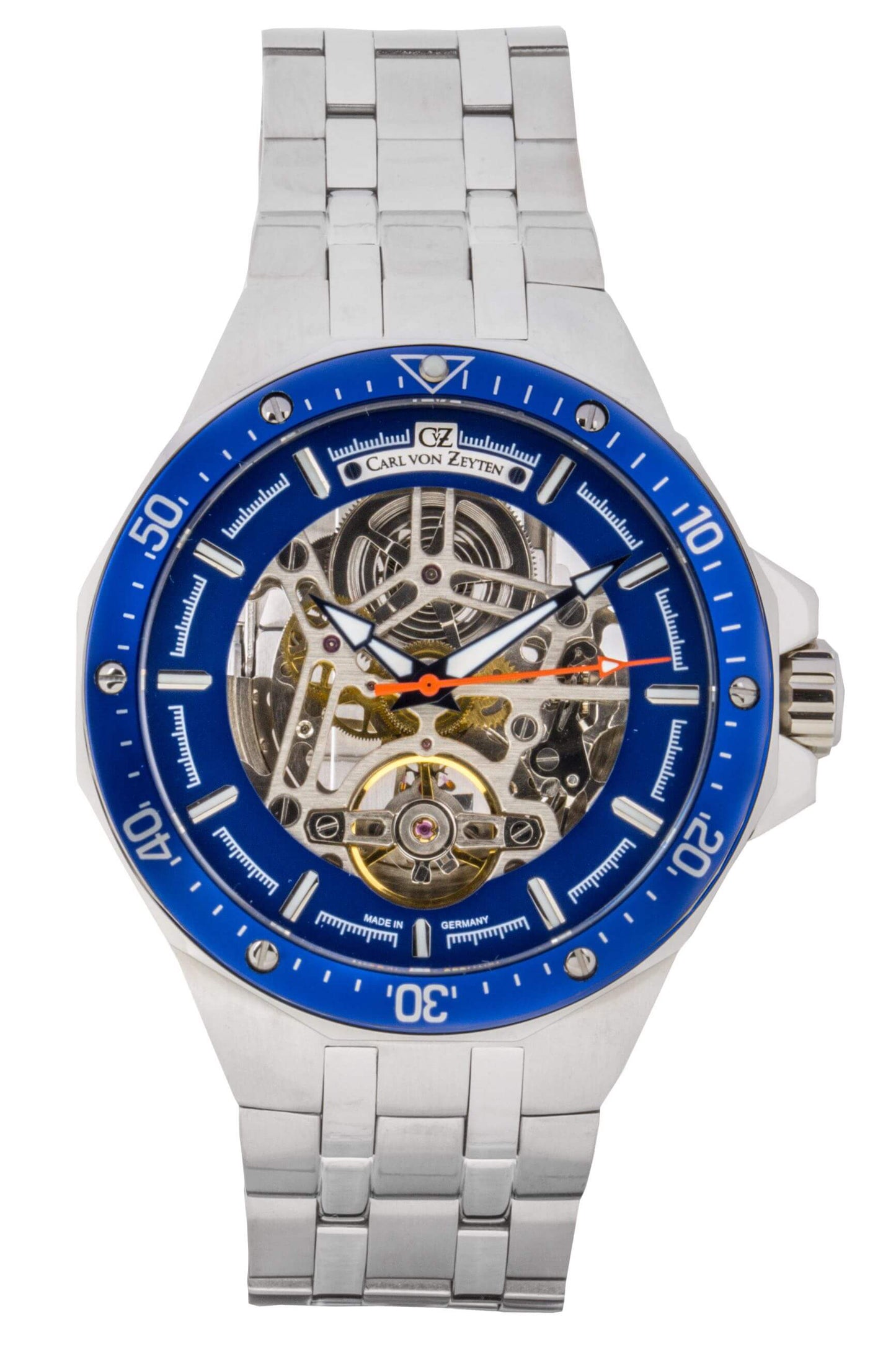 Carl von Zeyten Urberg CVZ0094BLMS Herrenuhr Silber Blau • Skelettuhrwerk Automatik • Saphirglas