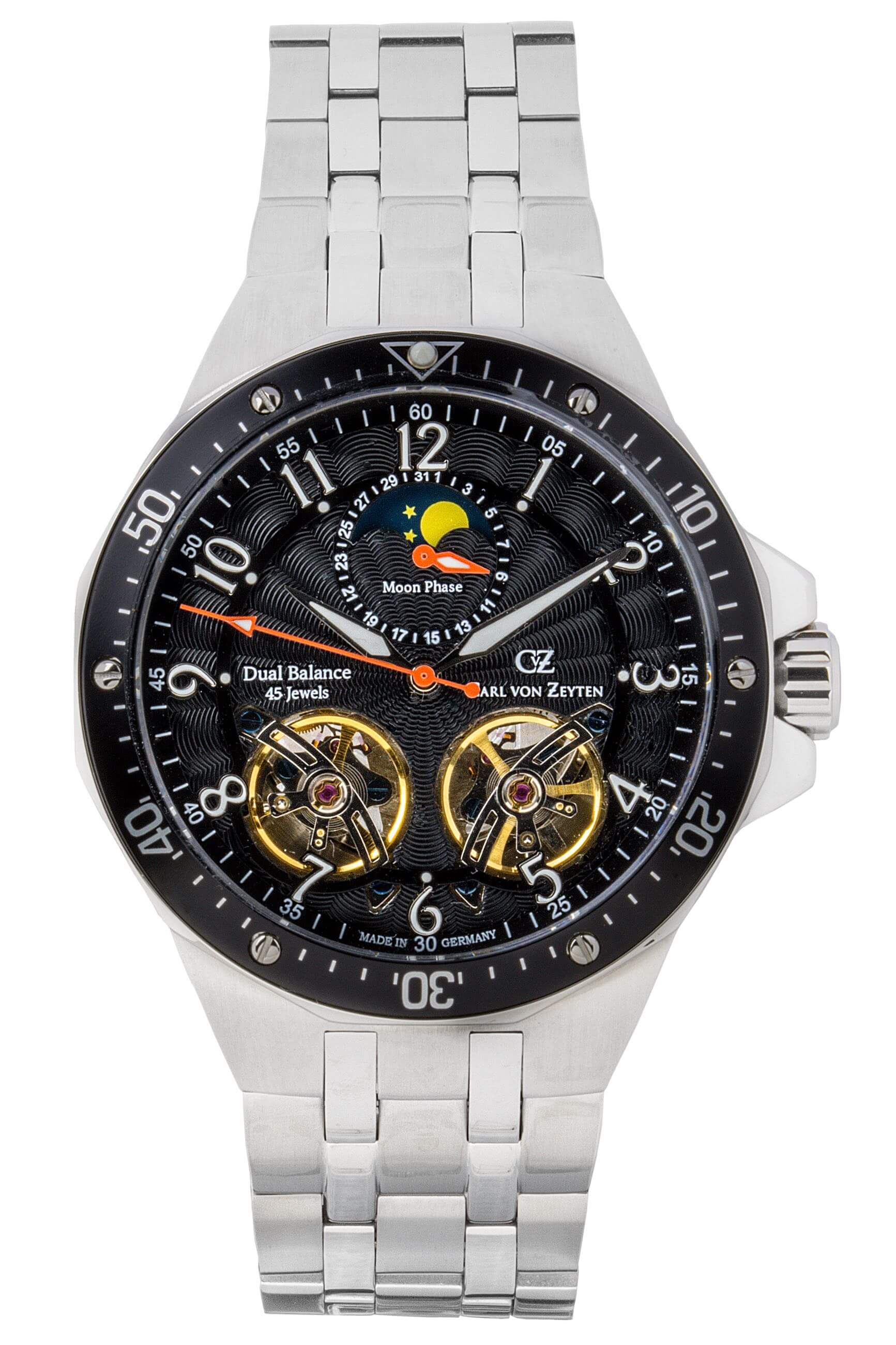 Carl von Zeyten Kirchzarten CVZ0093BKMS Herrenuhr Schwarz • Automatikwerk mit Mondphase • Saphirglas