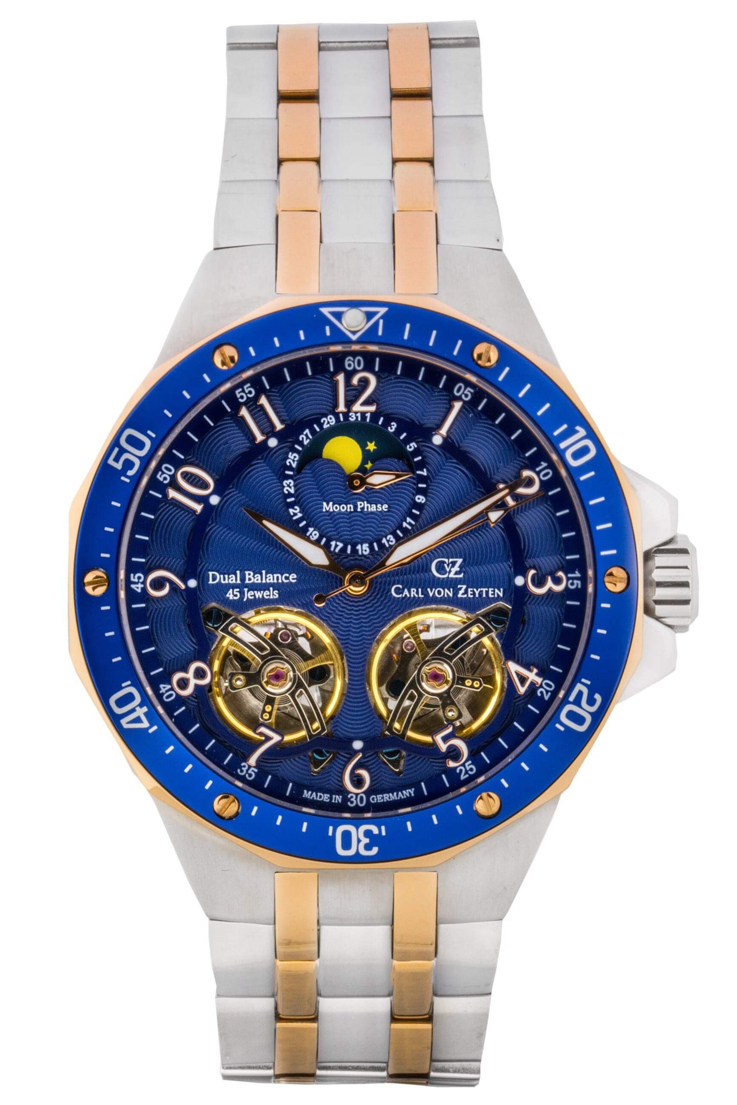 Carl von Zeyten Kirchzarten CVZ0093RBLM Herrenuhr Bicolor Blau • Mondphase mit Saphirglas • Automatikwerk