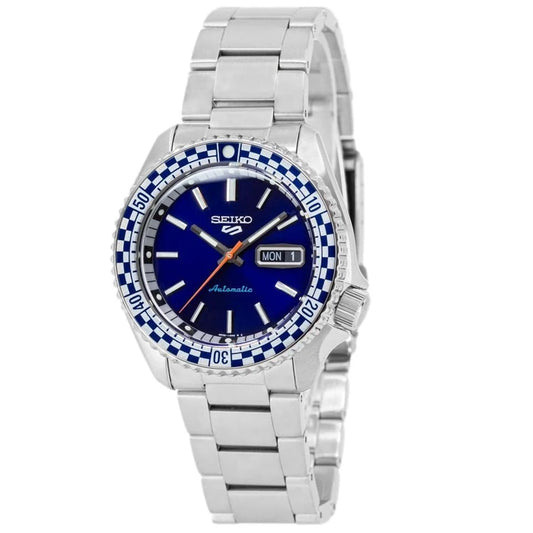 Seiko Herrenarmbanduhr mit blauem Zifferblatt, Edelstahlarmband und Datumsanzeige (MON 1)