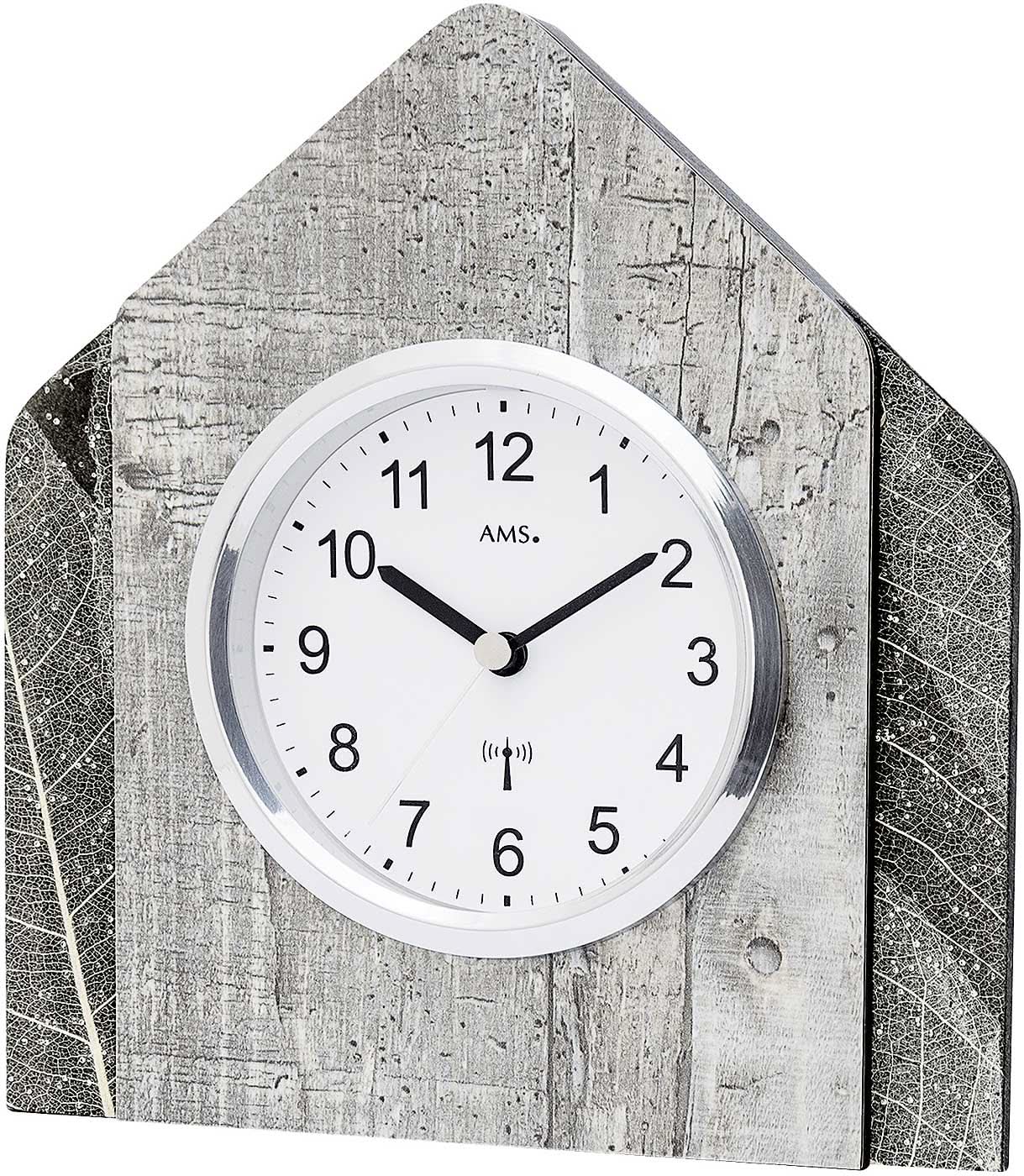 AMS Table Clock 19x17x5 cm Wood • Radio-Controlled • With Swarovski Glass Crystals