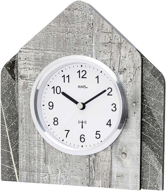 AMS Table Clock 19x17x5 cm Wood • Radio-Controlled • With Swarovski Glass Crystals