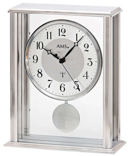 AMS Table Clock 7x20x25 cm Metal • Radio-Controlled Pendulum Clock • Timeless Design