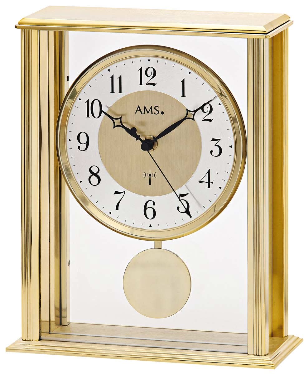 AMS Table Clock 25x20x7 cm Metal and Glass • Precise Radio-Controlled Pendulum Movement • Timeless Design