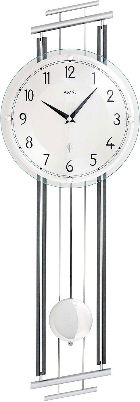 AMS Wall Clock 65x23x7 cm Metal • Radio Controlled • With Pendulum