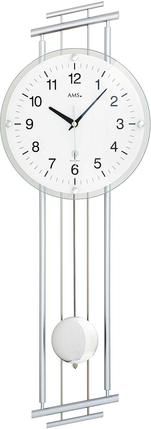 AMS Wall Clock 65x23x7 cm Glass • Precise Radio-Controlled Pendulum Movement • Modern Design