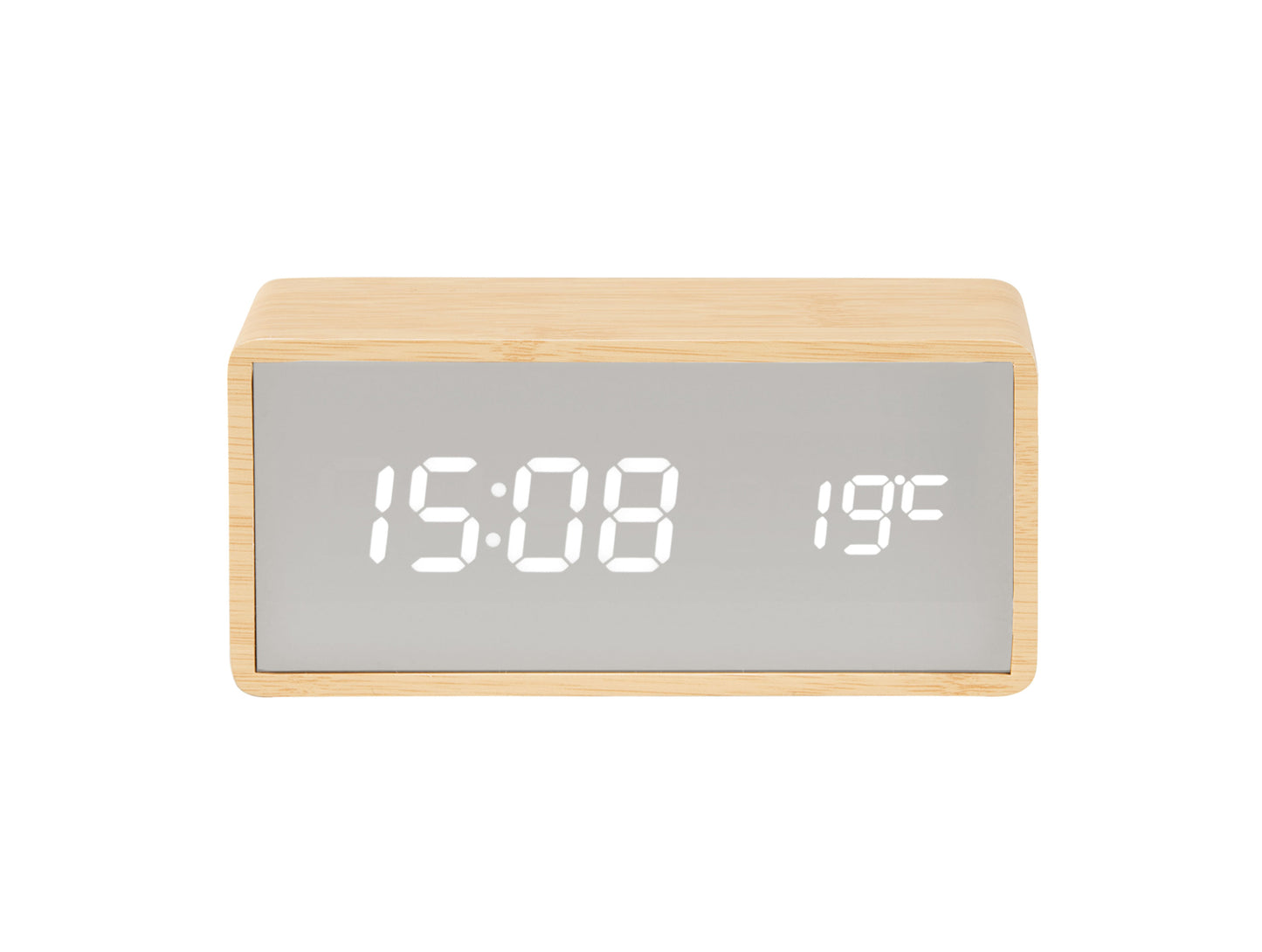 Karlsson Silver Mirror LED KA5879WD Wecker Naturholz • Netzbetrieb via USB • LED-Display mit Dimmer, Bild 2