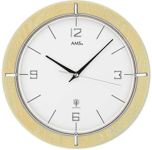 AMS Wall Clock 29 cm Ø Wood • Radio-Controlled • Modern Design