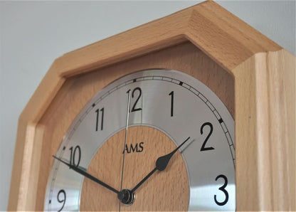 AMS Wall Clock 26x26x5 cm Wood • Radio-controlled • Elegant Beechwood Design