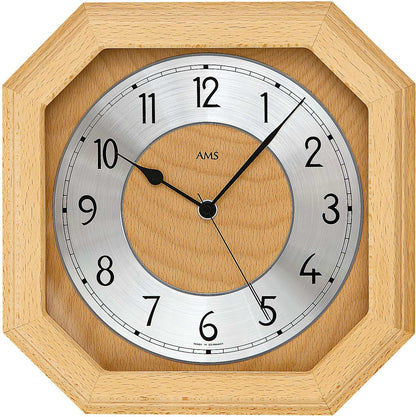 AMS Wall Clock 26x26x5 cm Wood • Radio-controlled • Elegant Beechwood Design