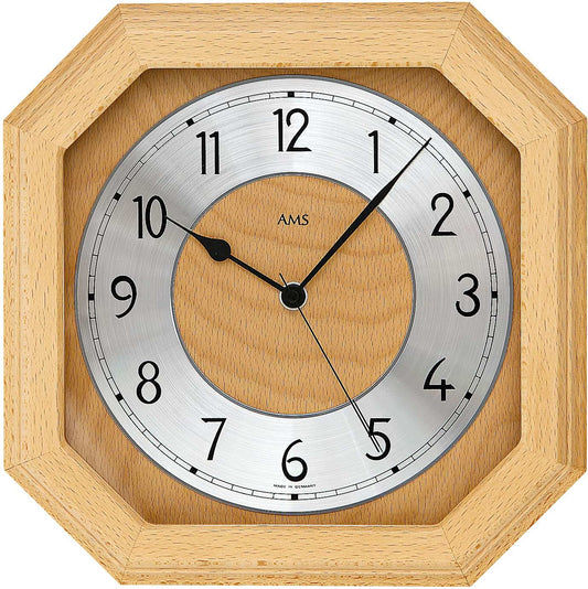 AMS Wall Clock 26x26x5 cm Wood • Radio-controlled • Elegant Beechwood Design