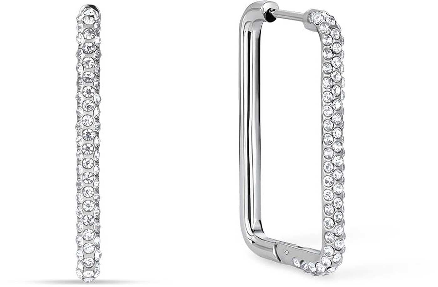 Angular Creole Earrings in Stainless Steel with Stones - Bering Jewelry Model: 733-17-05
