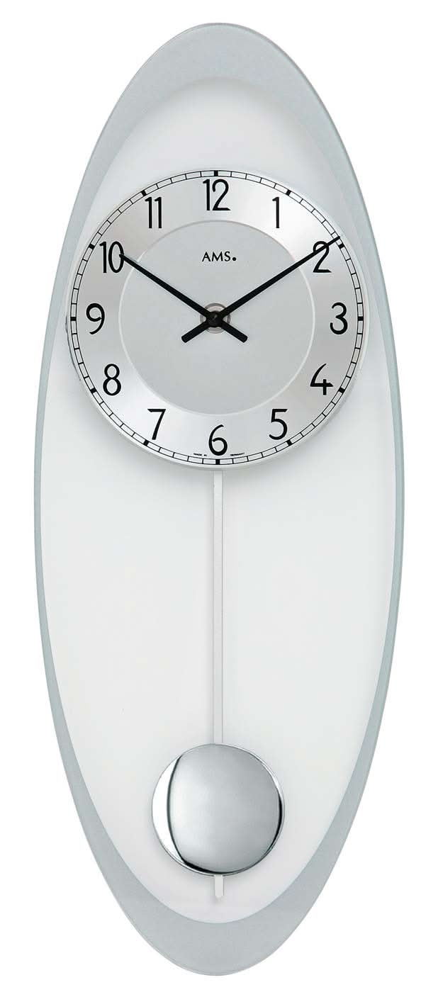 AMS Wall Clock 50x19x3 cm Glass • Precise Quartz Pendulum Movement • Modern Glass-Metal Design